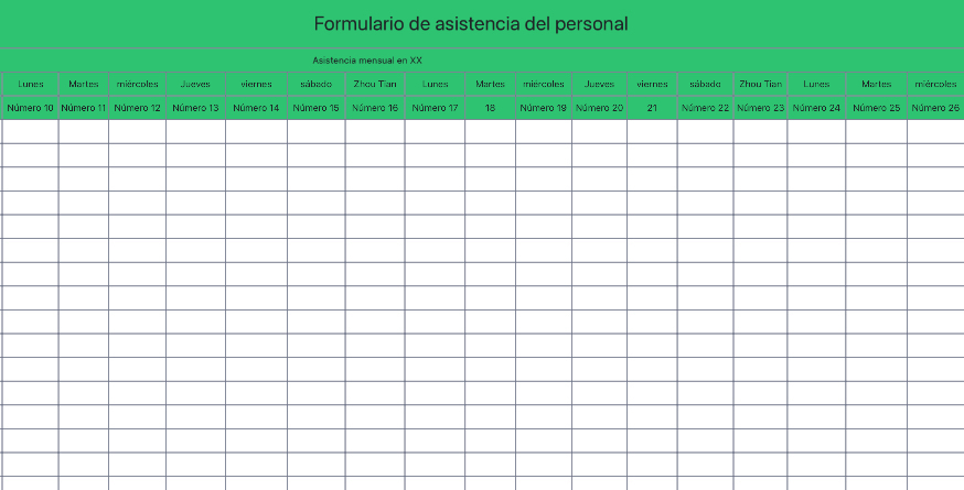 Formulario de asistencia del personal
